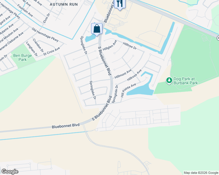 map of restaurants, bars, coffee shops, grocery stores, and more near 2141 Springstone Drive in Baton Rouge
