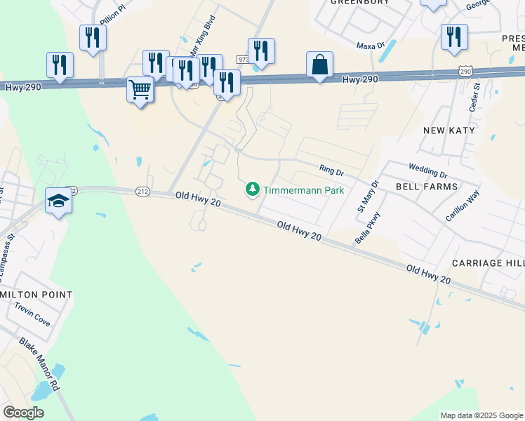 map of restaurants, bars, coffee shops, grocery stores, and more near 12405 Woodcock Way in Manor