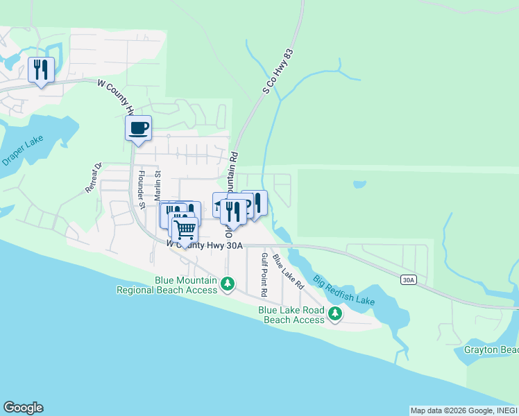 map of restaurants, bars, coffee shops, grocery stores, and more near 258 Cabana Trail in Santa Rosa Beach