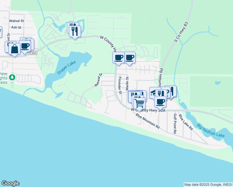 map of restaurants, bars, coffee shops, grocery stores, and more near 8 White Cliffs Drive in Santa Rosa Beach