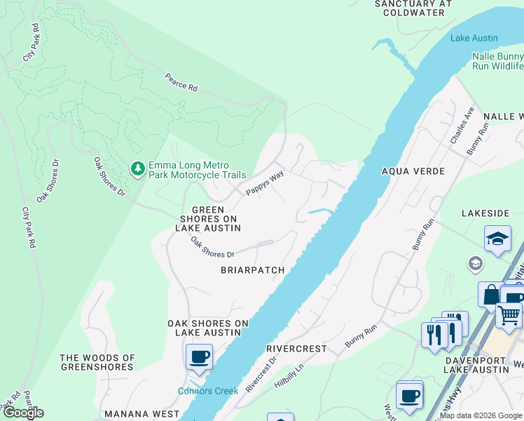map of restaurants, bars, coffee shops, grocery stores, and more near 7105 Malibu Cove in Austin