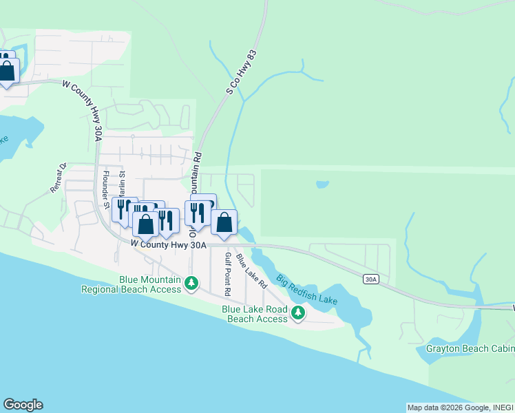 map of restaurants, bars, coffee shops, grocery stores, and more near 353 Matt's Way in Santa Rosa Beach