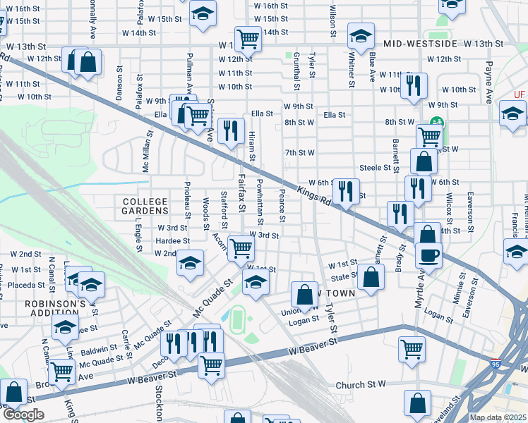 map of restaurants, bars, coffee shops, grocery stores, and more near 1759 Dot Street in Jacksonville