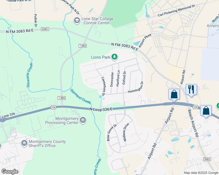 map of restaurants, bars, coffee shops, grocery stores, and more near 200 Doncaster in Conroe