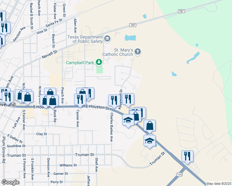 map of restaurants, bars, coffee shops, grocery stores, and more near 307 Kirbywood Drive in Cleveland