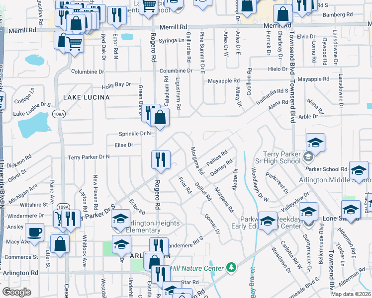 map of restaurants, bars, coffee shops, grocery stores, and more near 1854 Morgana Road in Jacksonville