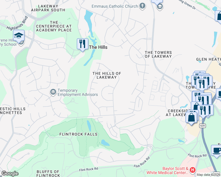 map of restaurants, bars, coffee shops, grocery stores, and more near 39 Glen Rock Drive in The Hills