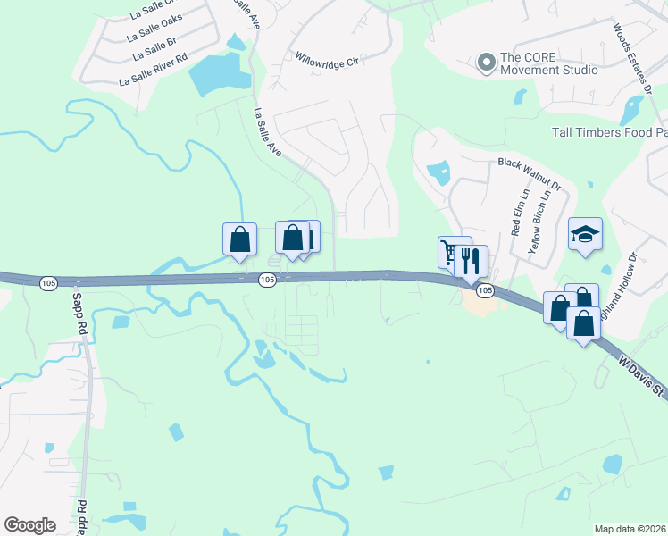 map of restaurants, bars, coffee shops, grocery stores, and more near 41 La Salle Avenue in Conroe