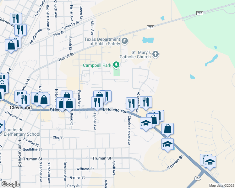 map of restaurants, bars, coffee shops, grocery stores, and more near 600 Easy Street in Cleveland