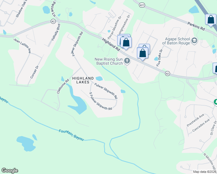 map of restaurants, bars, coffee shops, grocery stores, and more near 1075 Fulwar Skipwith Road in Baton Rouge