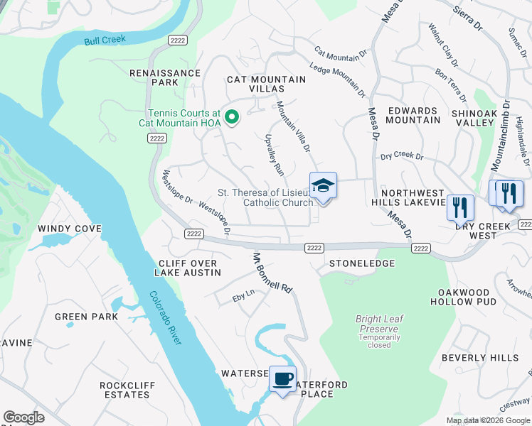 map of restaurants, bars, coffee shops, grocery stores, and more near 4515 Autumnleaf Hollow in Austin