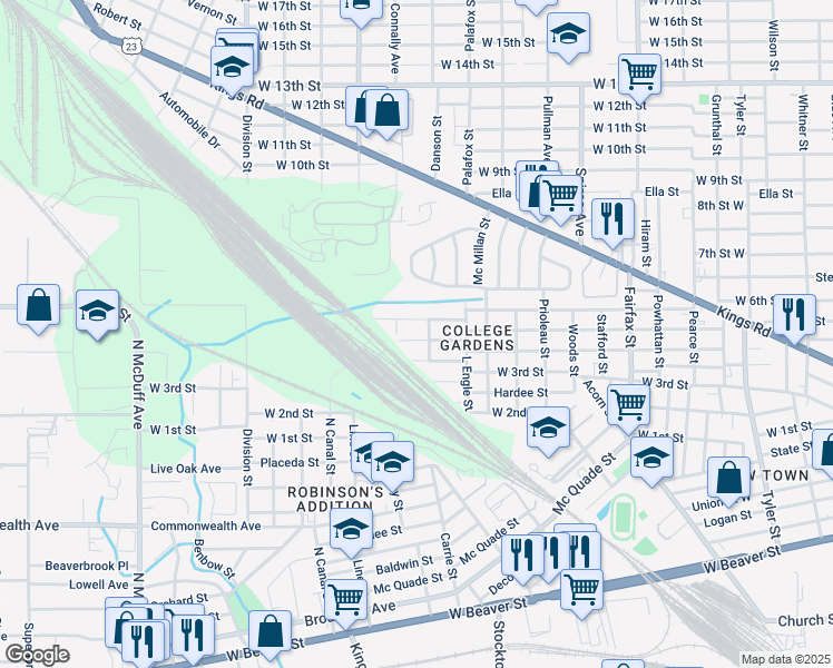 map of restaurants, bars, coffee shops, grocery stores, and more near 2005 West 6th Street in Jacksonville