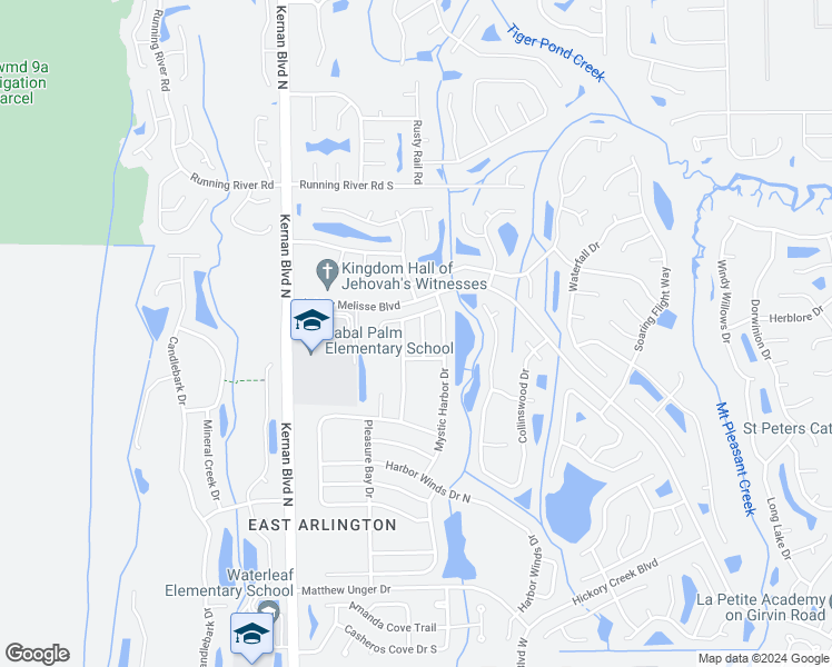 map of restaurants, bars, coffee shops, grocery stores, and more near 1006 Bass Harbor Drive in Jacksonville