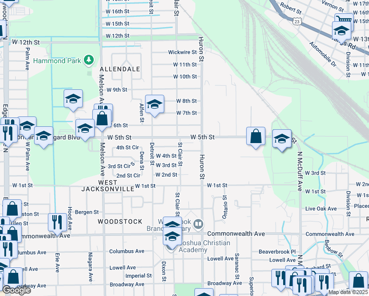map of restaurants, bars, coffee shops, grocery stores, and more near 2869 Cook Street in Jacksonville