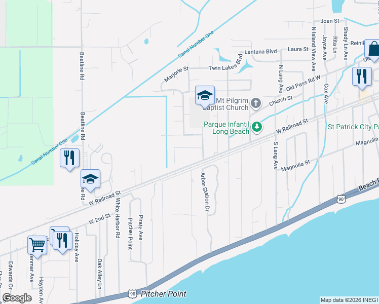 map of restaurants, bars, coffee shops, grocery stores, and more near 107 Vance Place in Long Beach