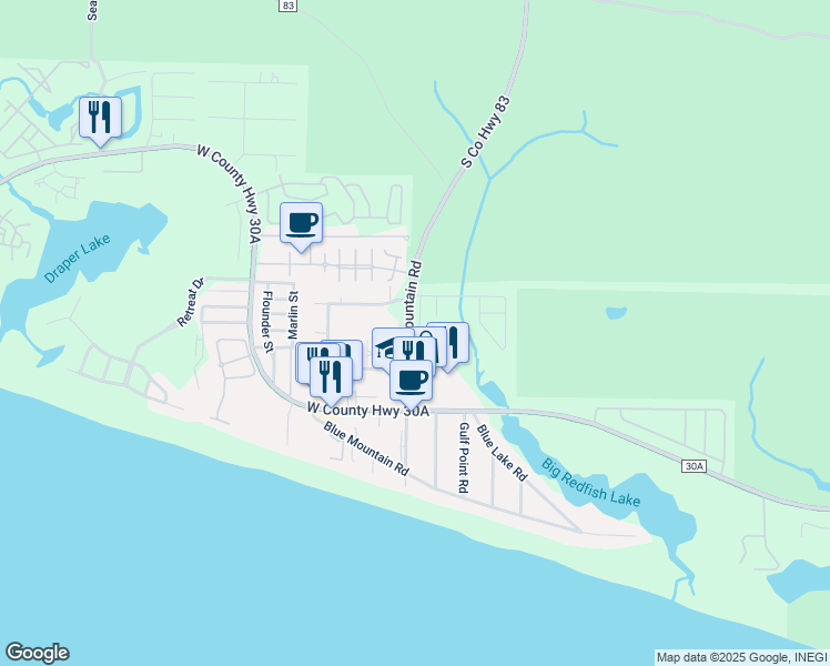 map of restaurants, bars, coffee shops, grocery stores, and more near 88 Cabana Trail in Santa Rosa Beach