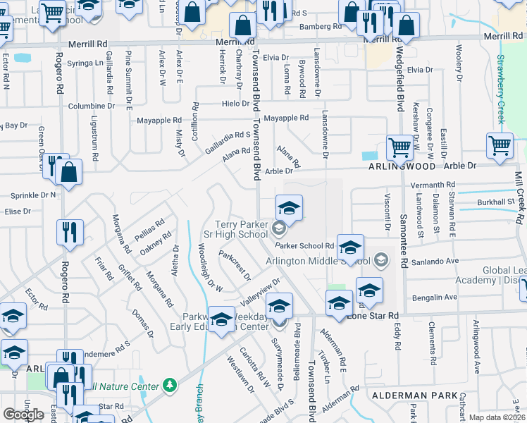 map of restaurants, bars, coffee shops, grocery stores, and more near 2332 Townsend Boulevard in Jacksonville