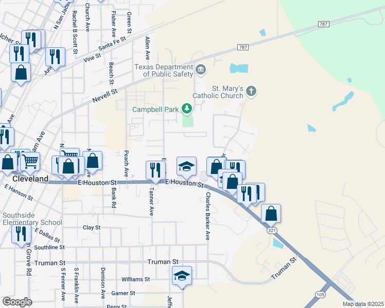 map of restaurants, bars, coffee shops, grocery stores, and more near 306 Sleepy Hollow Drive in Cleveland