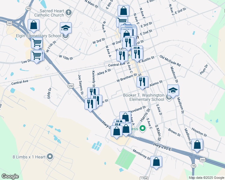map of restaurants, bars, coffee shops, grocery stores, and more near in Elgin