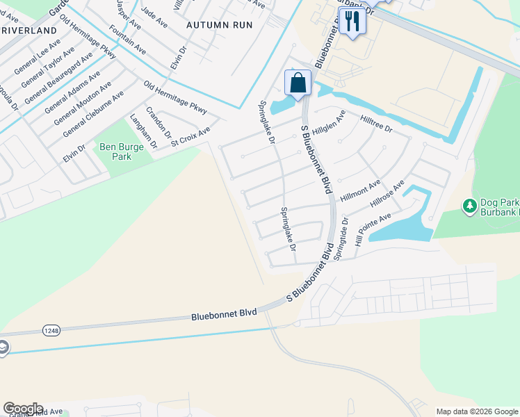map of restaurants, bars, coffee shops, grocery stores, and more near 10141 Springrose Avenue in Baton Rouge