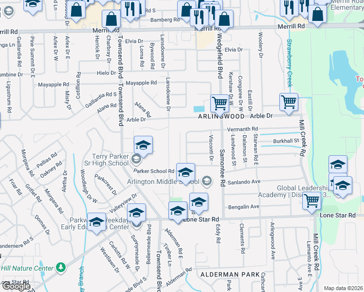 map of restaurants, bars, coffee shops, grocery stores, and more near 8105 Messina Drive in Jacksonville
