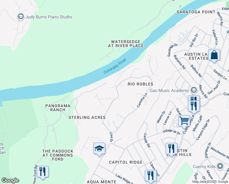 map of restaurants, bars, coffee shops, grocery stores, and more near 1518 Lisa Drive in Austin