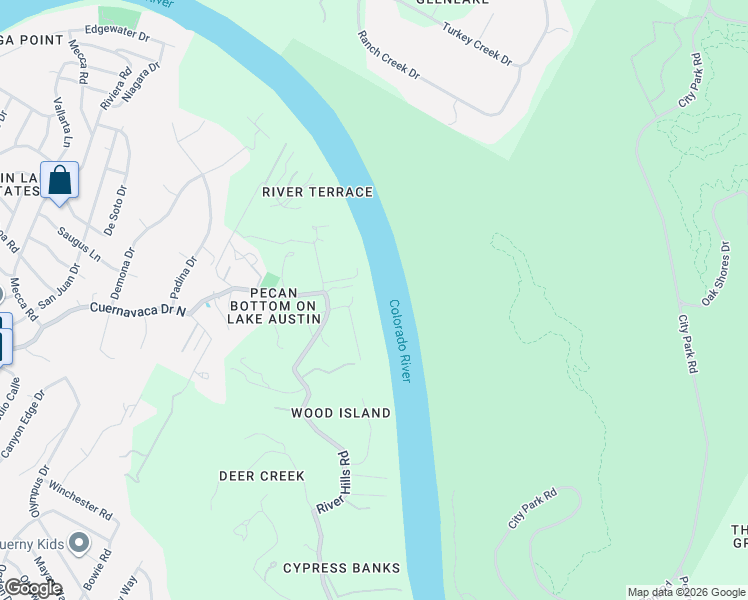 map of restaurants, bars, coffee shops, grocery stores, and more near 2607 River Hills Road in Austin