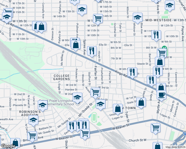 map of restaurants, bars, coffee shops, grocery stores, and more near 1510 Fairfax Street in Jacksonville