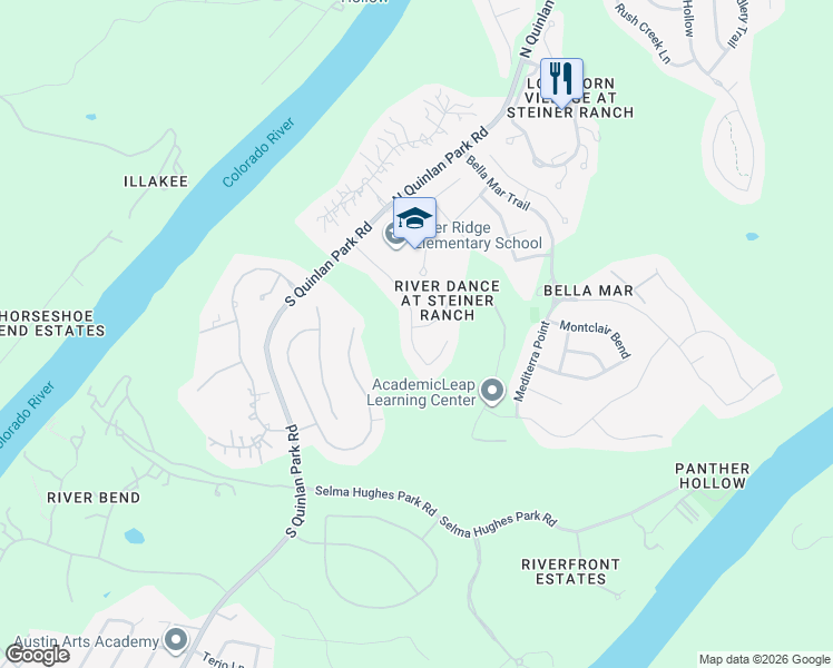 map of restaurants, bars, coffee shops, grocery stores, and more near 229 Tierra Grande Court in Austin