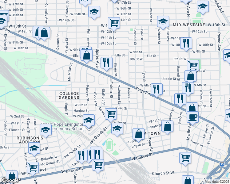 map of restaurants, bars, coffee shops, grocery stores, and more near 1777 West 5th Street in Jacksonville