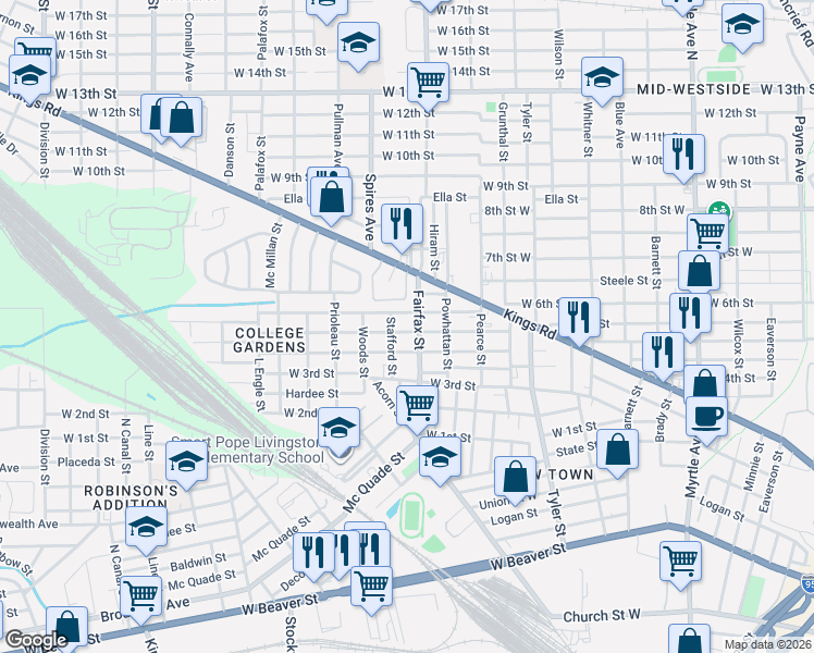 map of restaurants, bars, coffee shops, grocery stores, and more near 1510 Fairfax Street in Jacksonville