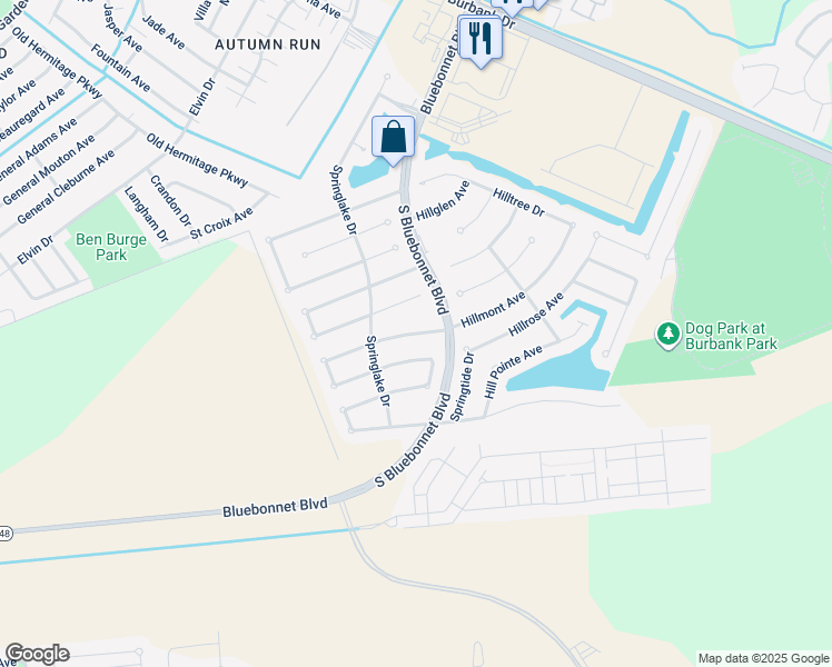 map of restaurants, bars, coffee shops, grocery stores, and more near 10416 Hillmont Avenue in Baton Rouge