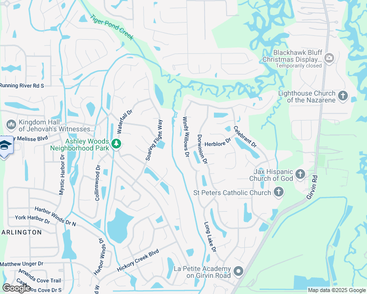 map of restaurants, bars, coffee shops, grocery stores, and more near 1188 Windy Willows Drive in Jacksonville