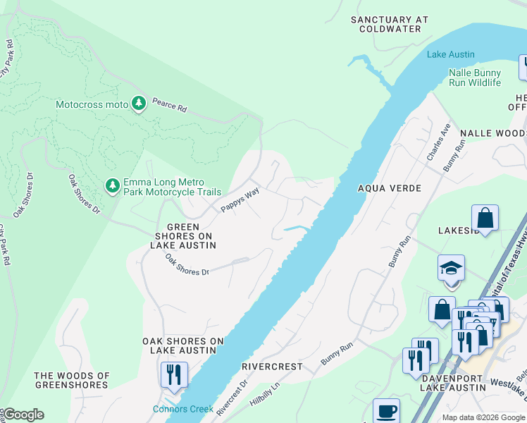 map of restaurants, bars, coffee shops, grocery stores, and more near 7108 Barefoot Cove in Austin