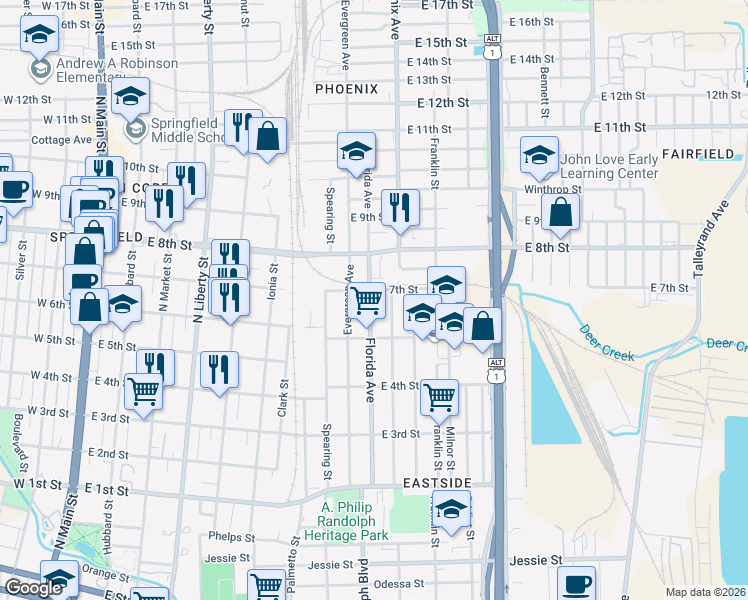 map of restaurants, bars, coffee shops, grocery stores, and more near 1565 Florida Avenue in Jacksonville