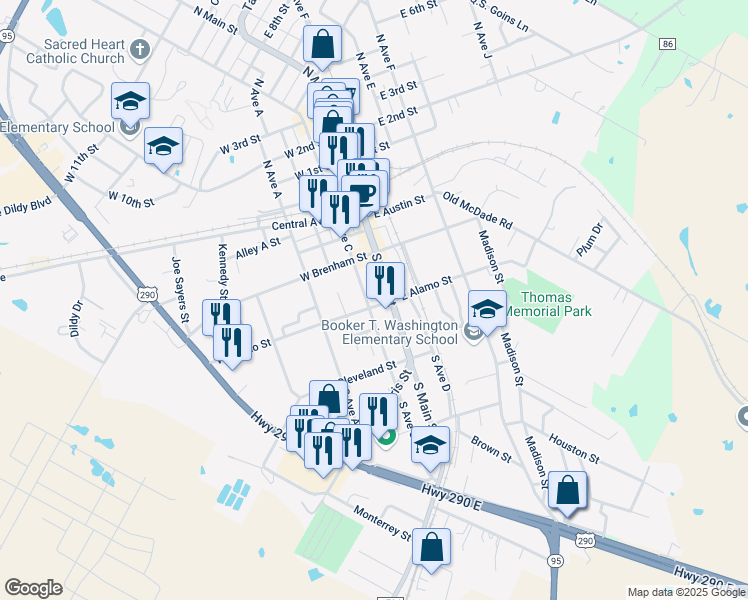 map of restaurants, bars, coffee shops, grocery stores, and more near 317 South Avenue C in Elgin