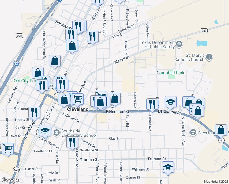 map of restaurants, bars, coffee shops, grocery stores, and more near 230 North Holly Avenue in Cleveland