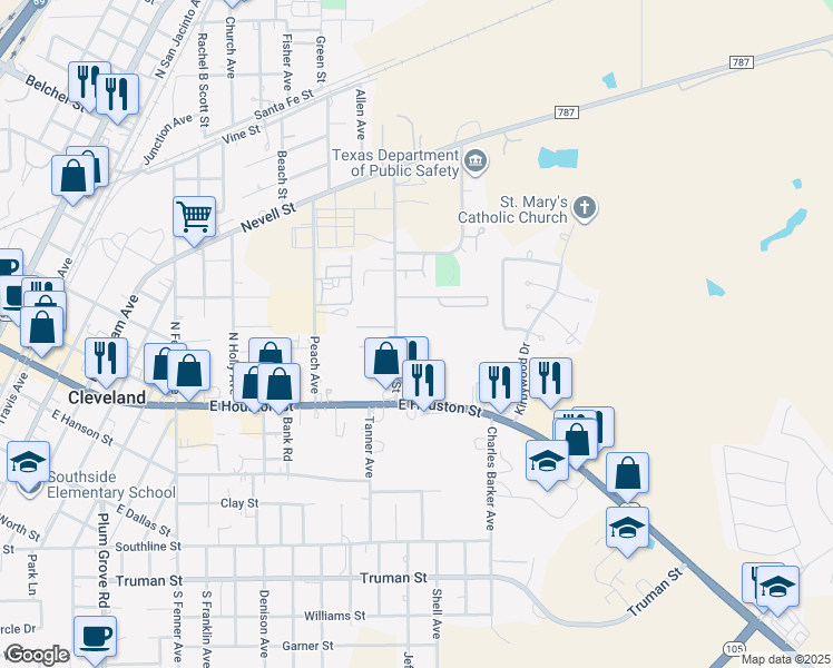 map of restaurants, bars, coffee shops, grocery stores, and more near 600 Easy Street in Cleveland