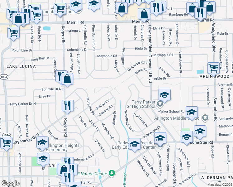 map of restaurants, bars, coffee shops, grocery stores, and more near 1704 Red Bay Court in Jacksonville