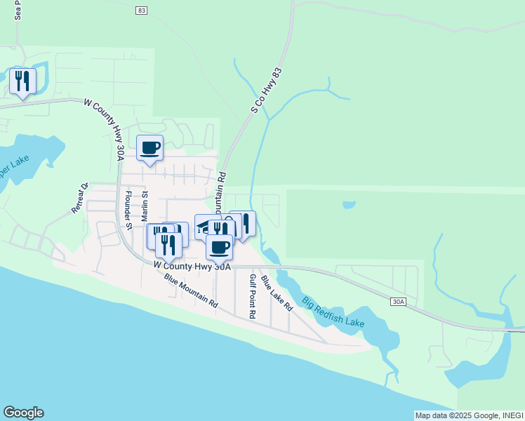 map of restaurants, bars, coffee shops, grocery stores, and more near Matt's Way in Santa Rosa Beach