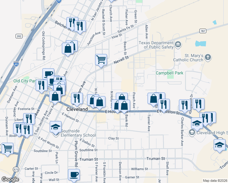 map of restaurants, bars, coffee shops, grocery stores, and more near 230 North Holly Avenue in Cleveland