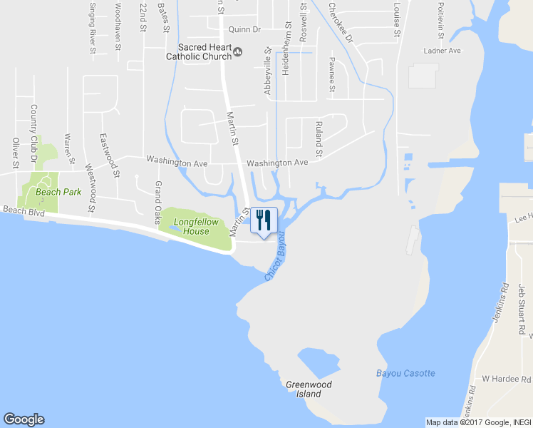 map of restaurants, bars, coffee shops, grocery stores, and more near 4006 Southshore Avenue in Pascagoula