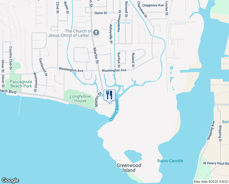 map of restaurants, bars, coffee shops, grocery stores, and more near 4006 Southshore Avenue in Pascagoula