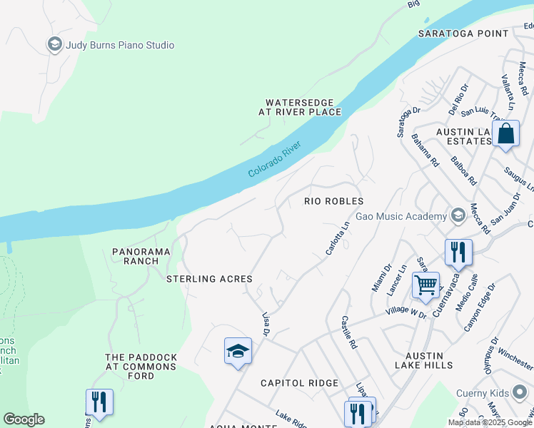 map of restaurants, bars, coffee shops, grocery stores, and more near 1518 Lisa Drive in Austin