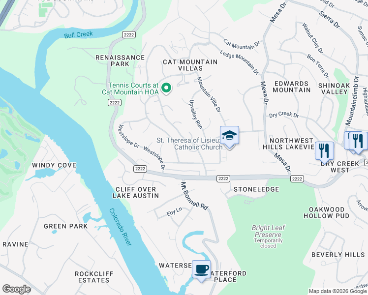 map of restaurants, bars, coffee shops, grocery stores, and more near 4515 Autumnleaf Hollow in Austin