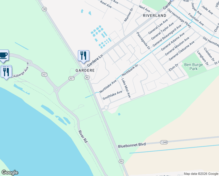 map of restaurants, bars, coffee shops, grocery stores, and more near 3329 Northlake Avenue in Baton Rouge