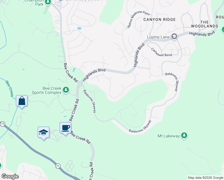 map of restaurants, bars, coffee shops, grocery stores, and more near 476 Anfield Circle in Spicewood