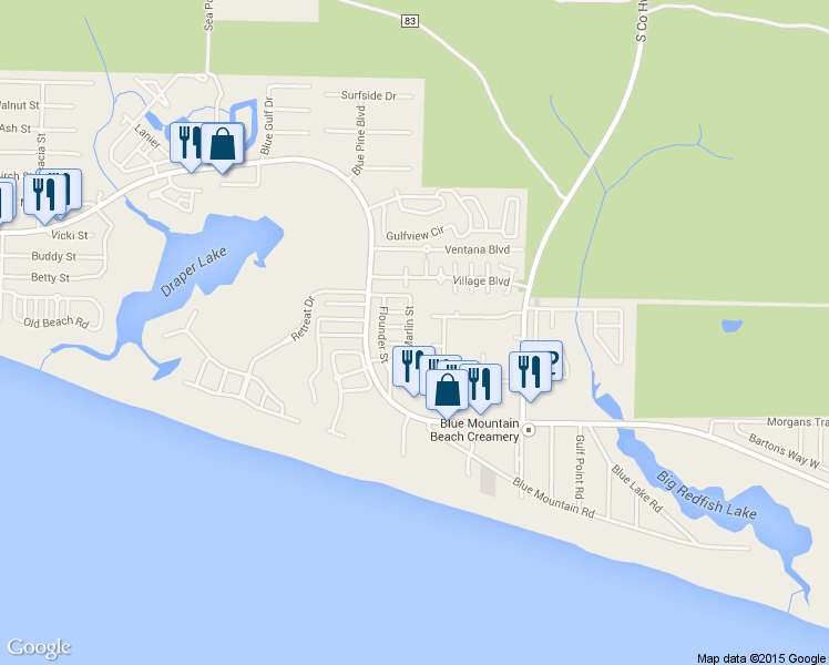 map of restaurants, bars, coffee shops, grocery stores, and more near 68 Marlin Street in Santa Rosa Beach