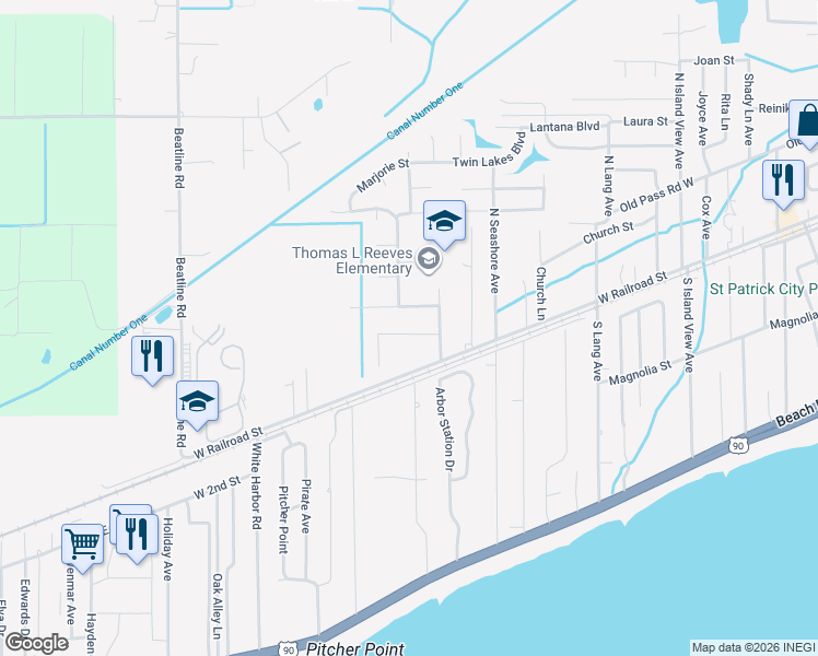 map of restaurants, bars, coffee shops, grocery stores, and more near 106 Vance Place in Long Beach