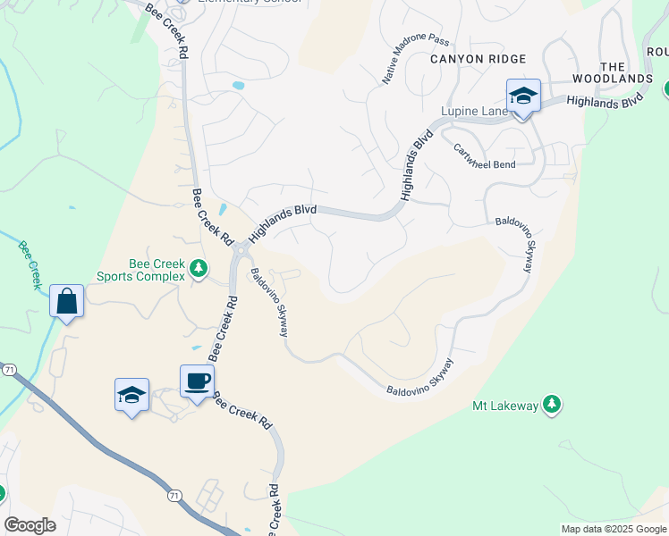 map of restaurants, bars, coffee shops, grocery stores, and more near 476 Anfield Circle in Spicewood